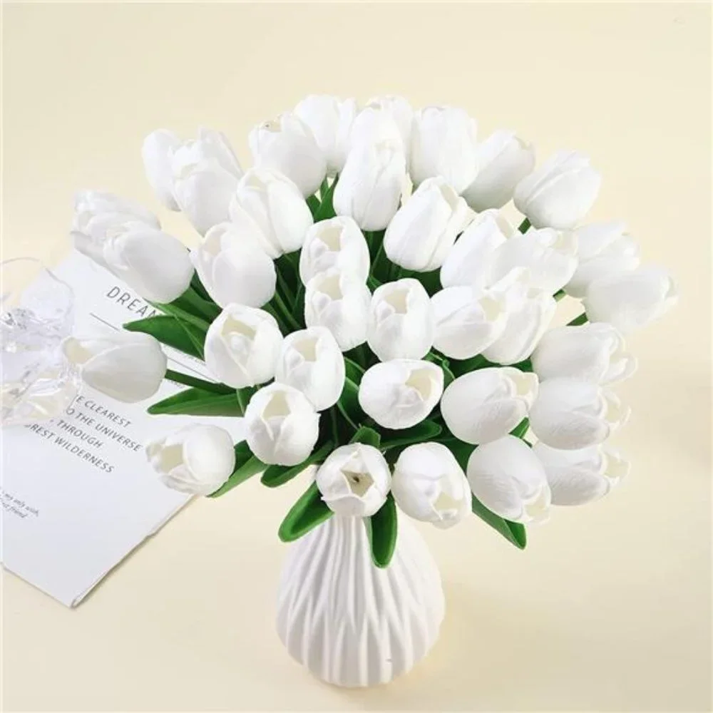 10 Pcs Tulips Artifical Flowers Real Touch Faux Tulip Stems Table Decor (White)